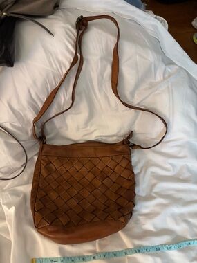 Woven Leather Crossbody Bag in Cognac